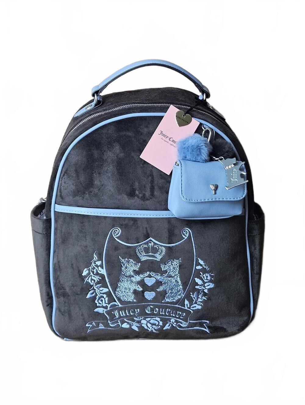 Juicy Couture New Love Chapter Chocolate Brown & Blue Scottie Dog Backpack NWT